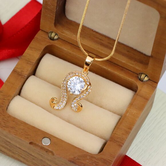 "Rose Gold Leo Zodiac Pendant with Sparkling CZ Centerpiece, XPPT1541 - Picture 5 of 13